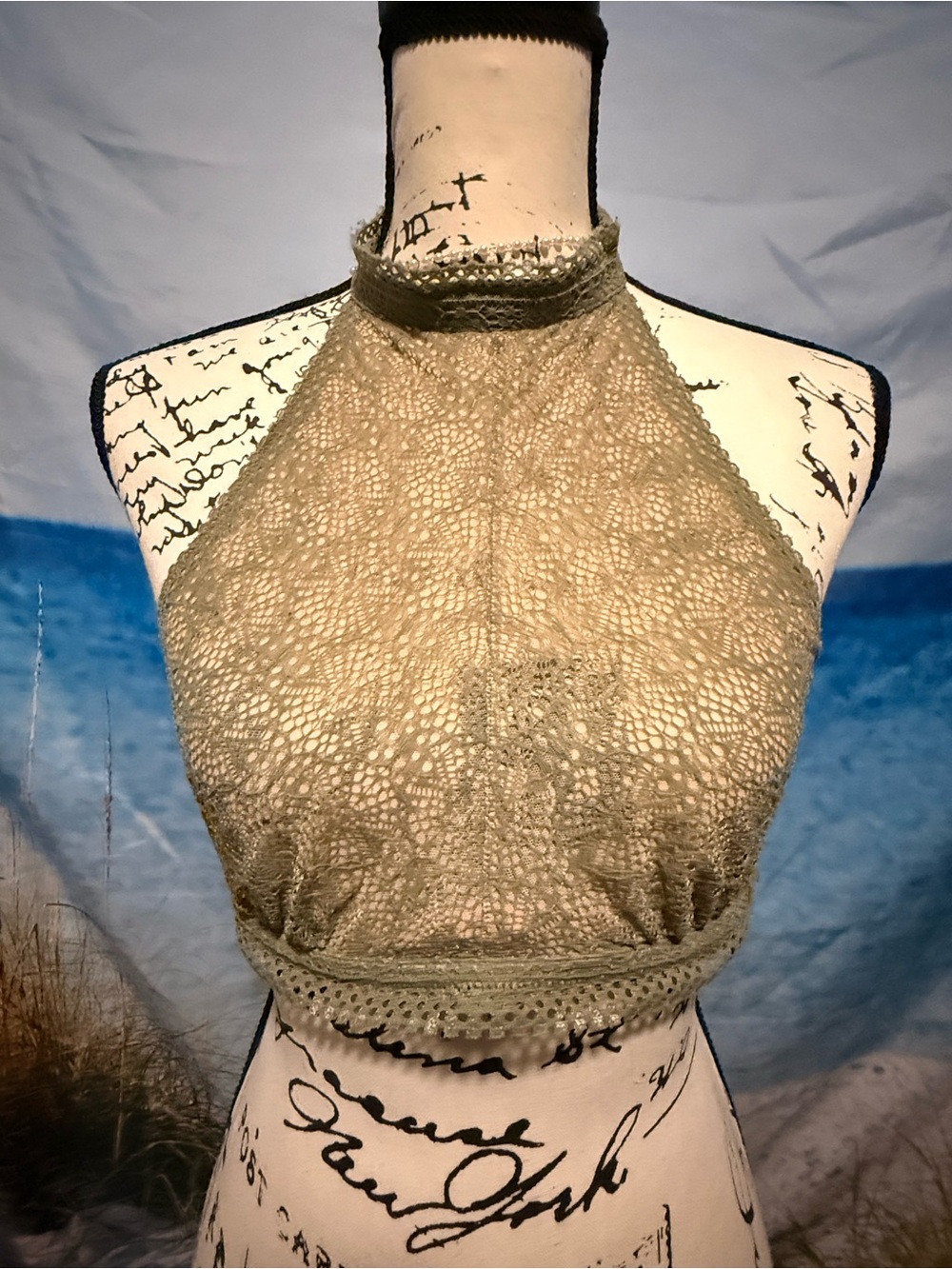 PINK Victoria's Secret Beige Lace Halter Bralette